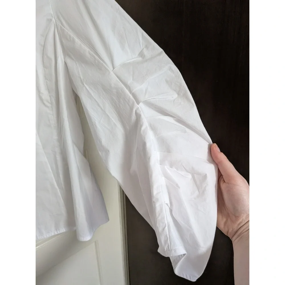NWT Banana Republic Lish Cotton Poplin Pleated Sleeve Blouse Shirt Large
